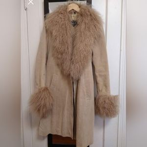 Adler Collection Suede & REAL Mongolian Lamb hair 70s rockstar coat
